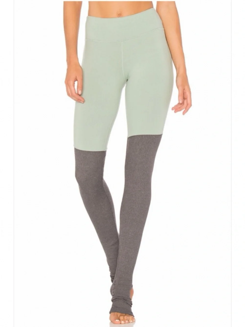 ALO Yoga Goddess Leggings Mint Green Heather Gray Ruched Colorblock Size M